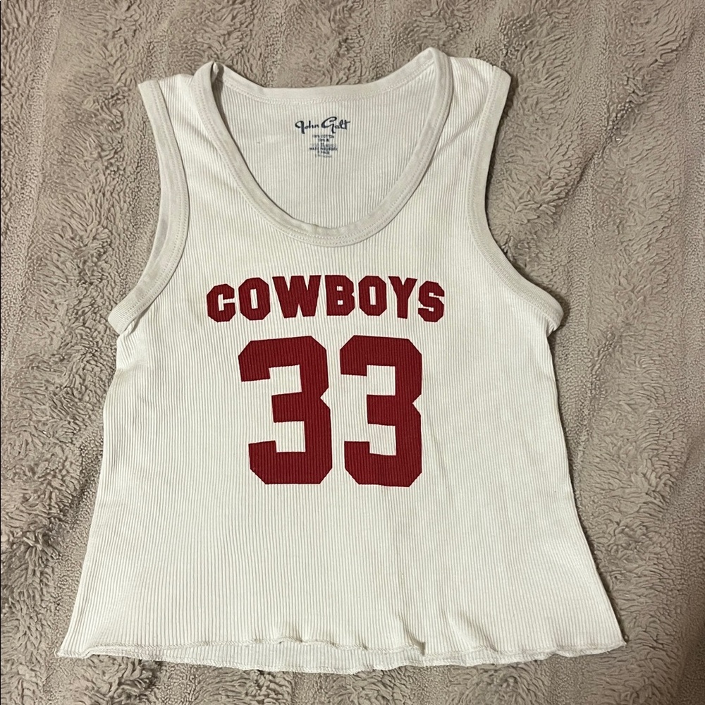 Brandy Melville White Tank Top with Red Cowboys Print